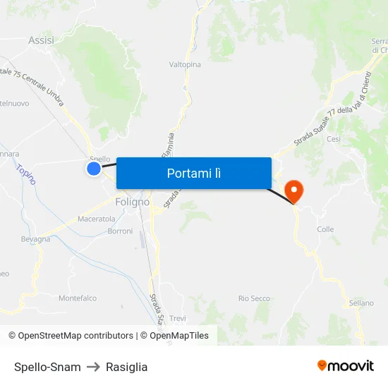 Spello-Snam to Rasiglia map