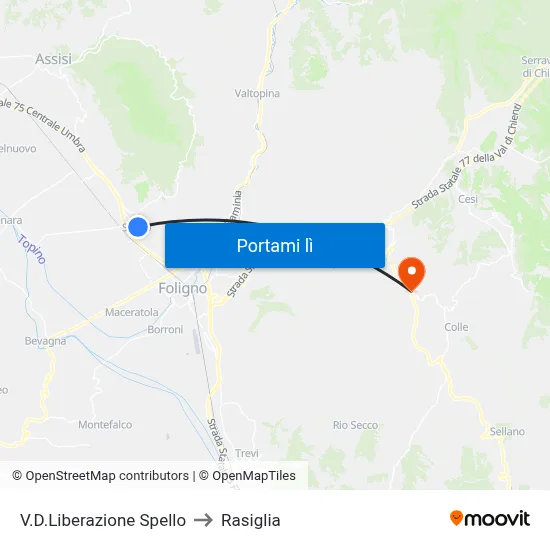 V.D.Liberazione Spello to Rasiglia map