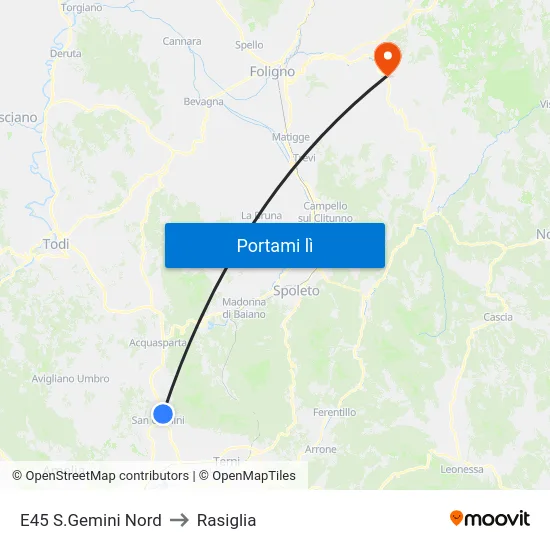 E45 S.Gemini Nord to Rasiglia map