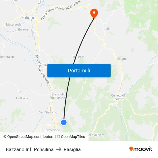 Bazzano Inf. Pensilina to Rasiglia map