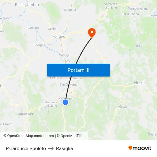 P.Carducci Spoleto to Rasiglia map