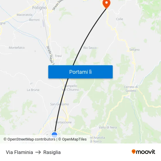 Via Flaminia to Rasiglia map