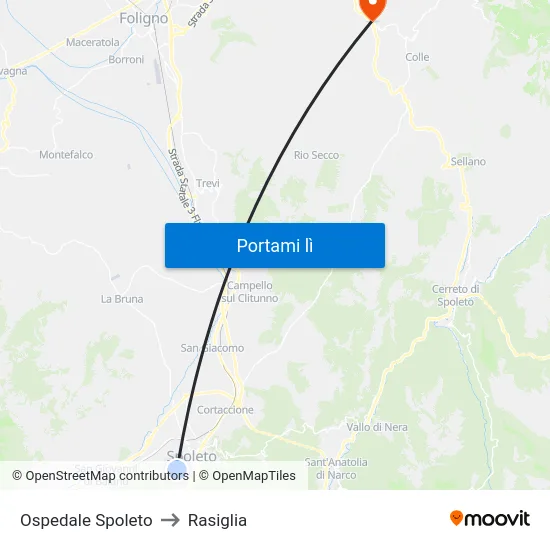 Ospedale Spoleto to Rasiglia map