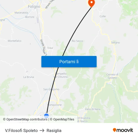 V.Filosofi Spoleto to Rasiglia map