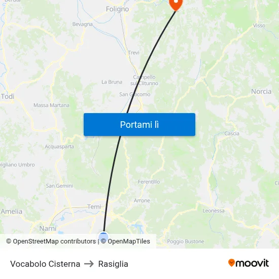 Vocabolo Cisterna to Rasiglia map