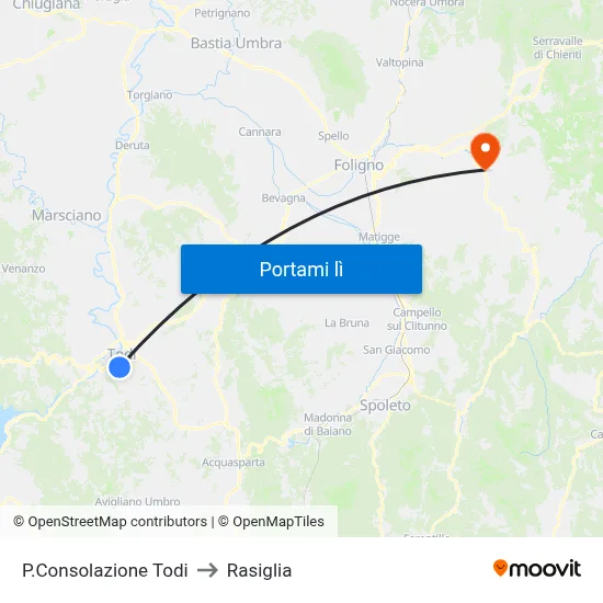 P.Consolazione Todi to Rasiglia map