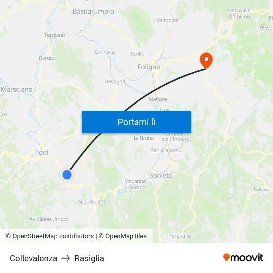 Collevalenza to Rasiglia map