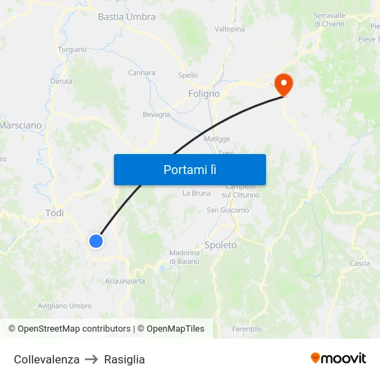 Collevalenza to Rasiglia map