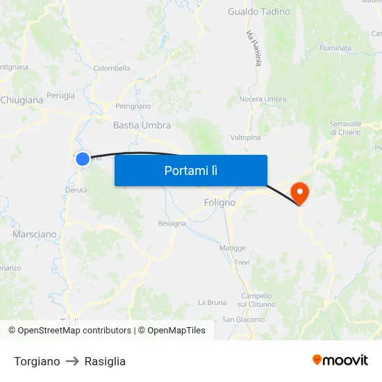 Torgiano to Rasiglia map