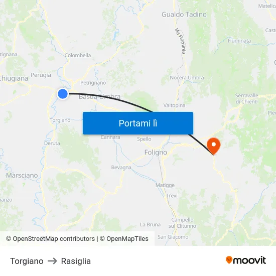 Torgiano to Rasiglia map