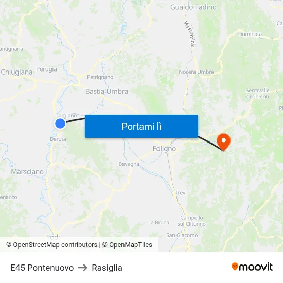 E45 Pontenuovo to Rasiglia map