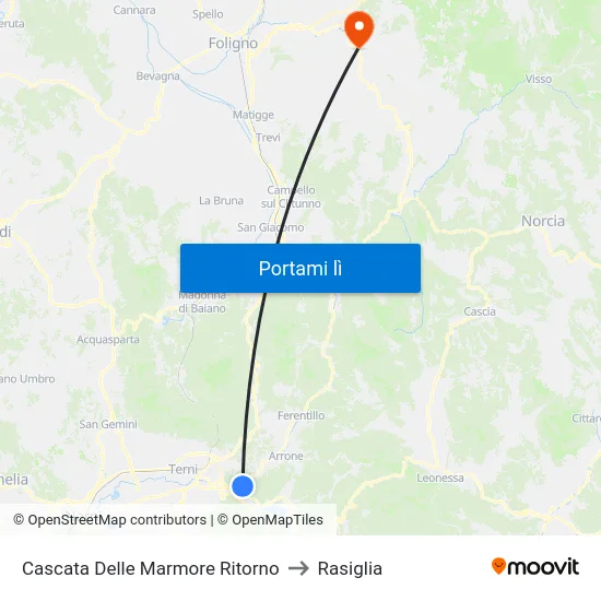 Cascata Delle Marmore Ritorno to Rasiglia map