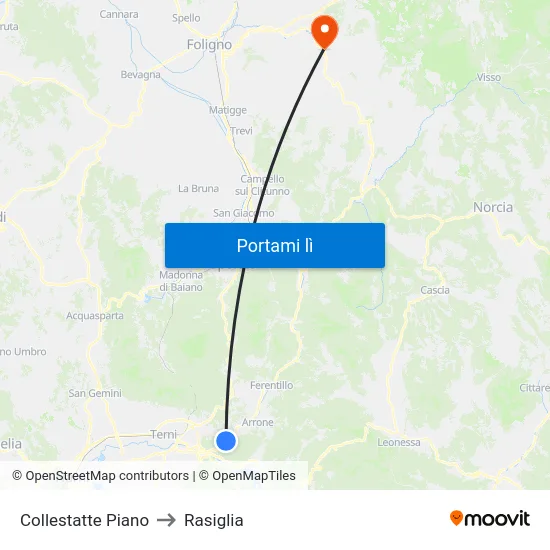 Collestatte Piano to Rasiglia map
