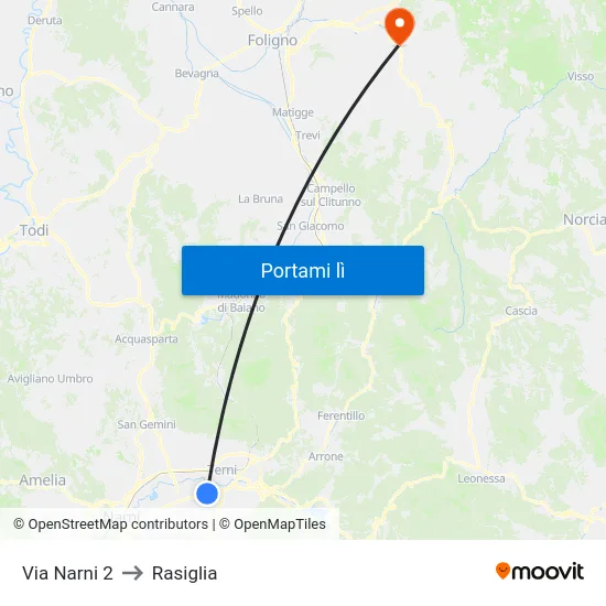 Via Narni 2 to Rasiglia map