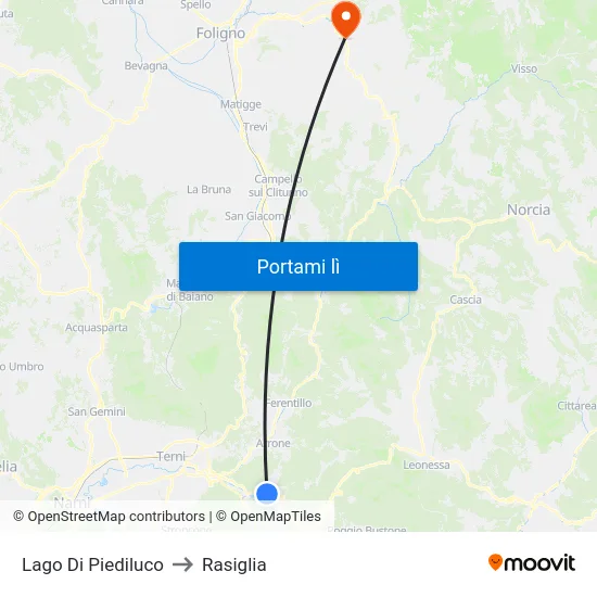 Lago Di Piediluco to Rasiglia map