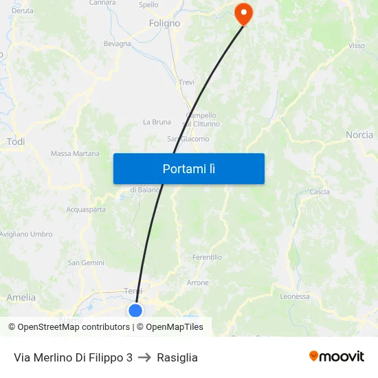 Via Merlino Di Filippo 3 to Rasiglia map