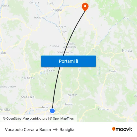 Vocabolo Cervara Bassa to Rasiglia map