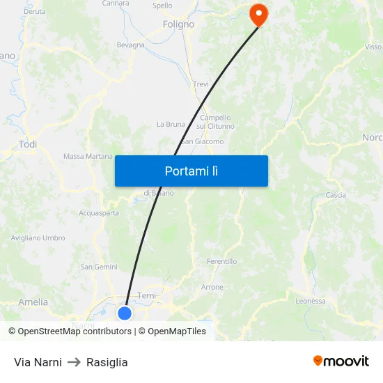 Via Narni to Rasiglia map
