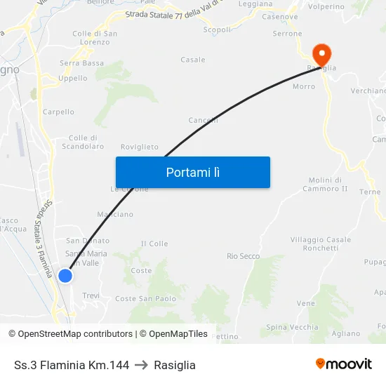 Ss.3 Flaminia Km.144 to Rasiglia map