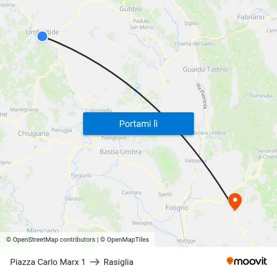 Piazza Carlo Marx 1 to Rasiglia map