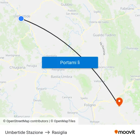 Umbertide Stazione to Rasiglia map