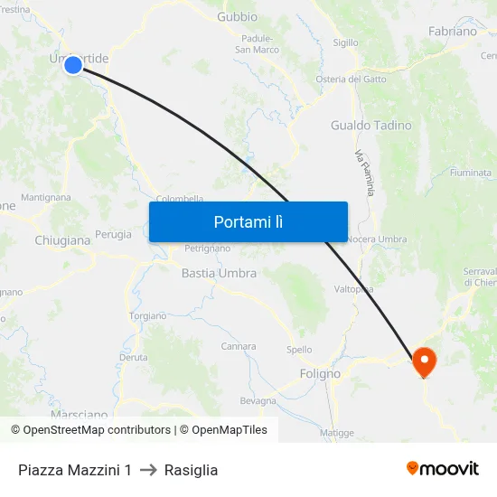 Piazza Mazzini 1 to Rasiglia map