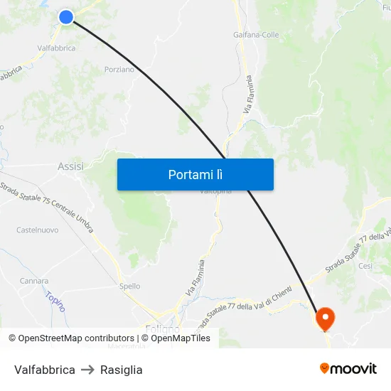 Valfabbrica to Rasiglia map