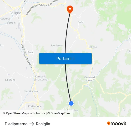 Piedipaterno to Rasiglia map