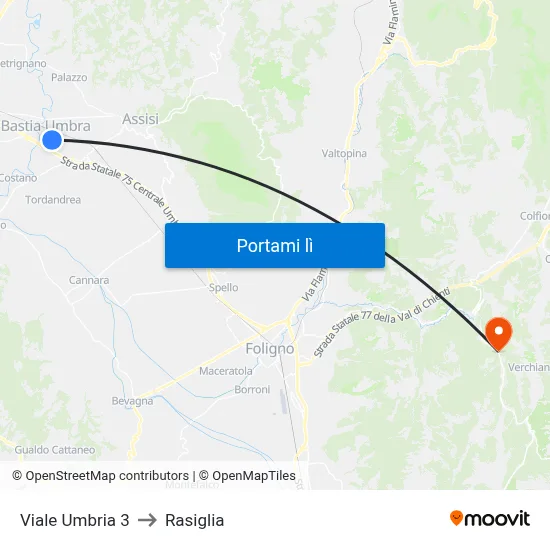 Viale Umbria 3 to Rasiglia map