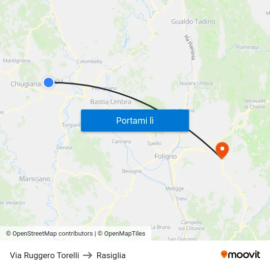 Via Ruggero Torelli to Rasiglia map