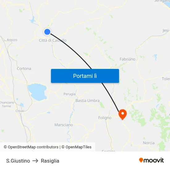 S.Giustino to Rasiglia map