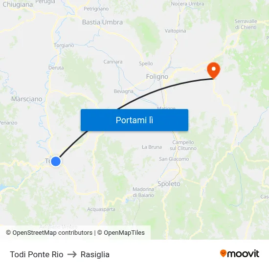 Todi Ponte Rio to Rasiglia map
