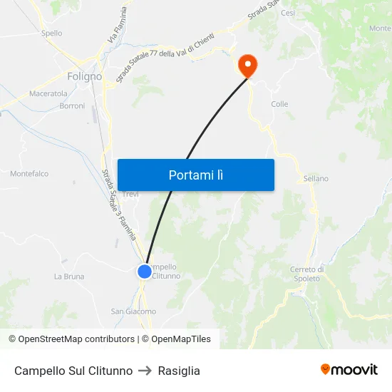 Campello Sul Clitunno to Rasiglia map