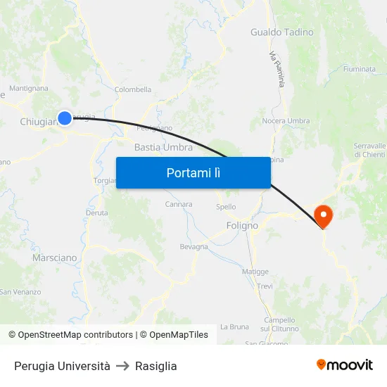 Perugia Università to Rasiglia map