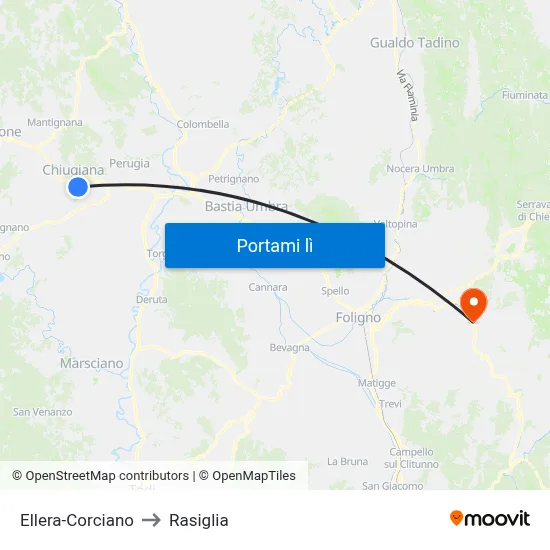 Ellera-Corciano to Rasiglia map