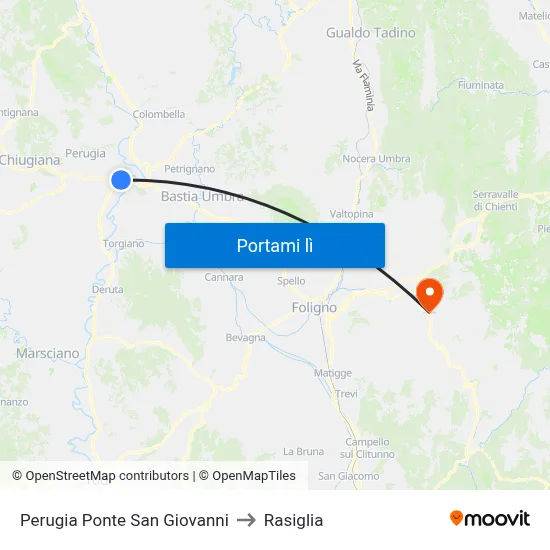 Perugia Ponte San Giovanni to Rasiglia map
