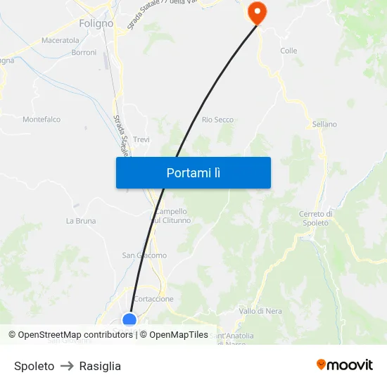 Spoleto to Rasiglia map