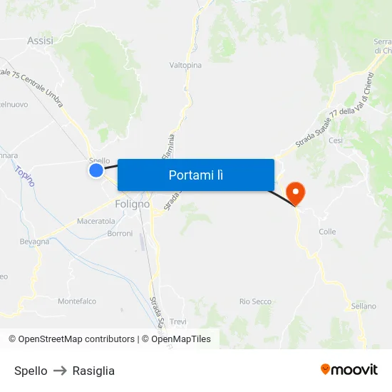 Spello to Rasiglia map