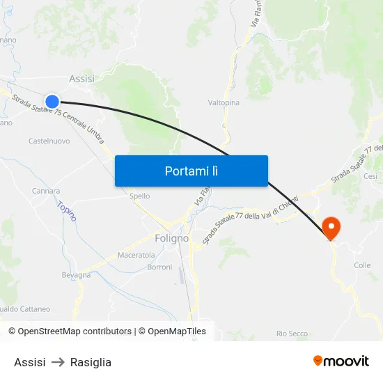 Assisi to Rasiglia map