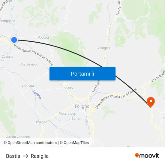Bastia to Rasiglia map