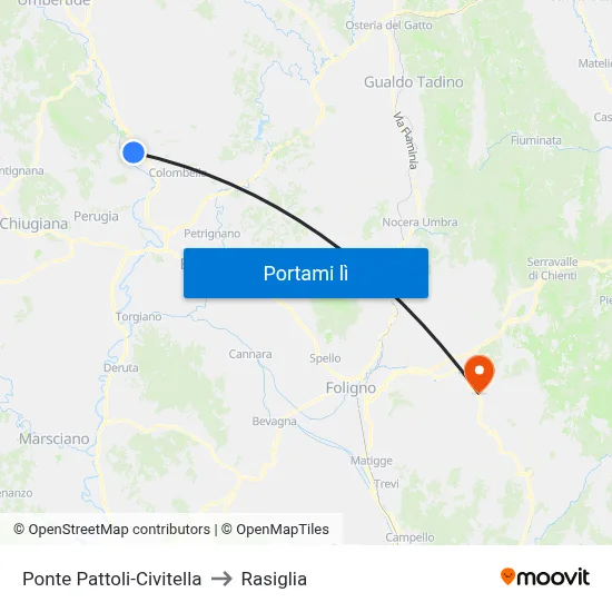 Ponte Pattoli-Civitella to Rasiglia map