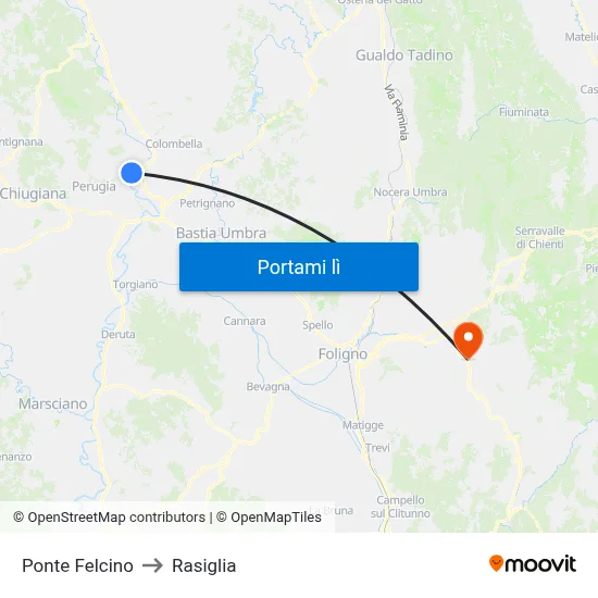 Ponte Felcino to Rasiglia map