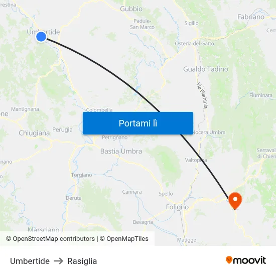 Umbertide to Rasiglia map