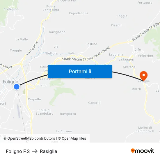 Foligno F.S to Rasiglia map