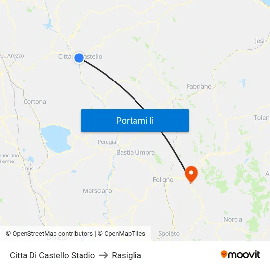 Citta Di Castello Stadio to Rasiglia map