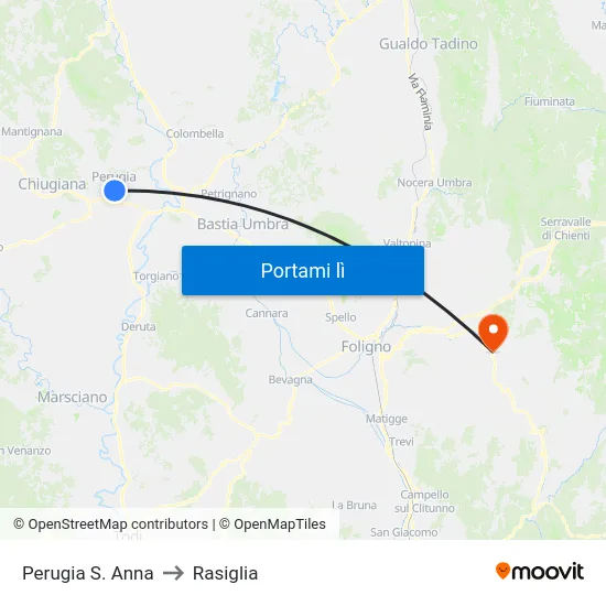 Perugia S. Anna to Rasiglia map