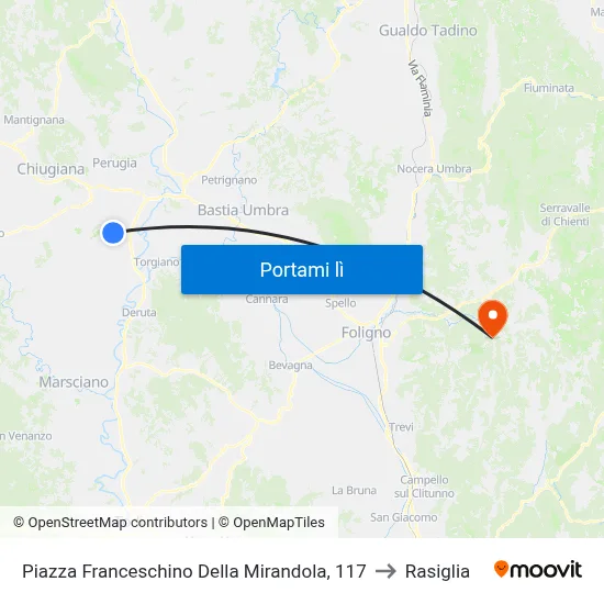 Piazza Franceschino Della Mirandola, 117 to Rasiglia map