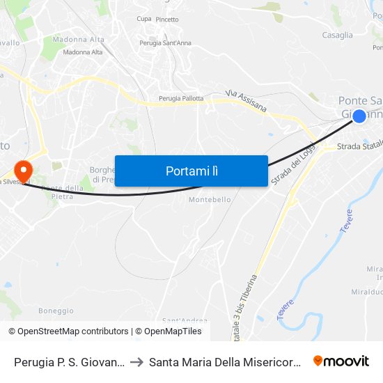 Perugia P. S. Giovanni to Santa Maria Della Misericordia map