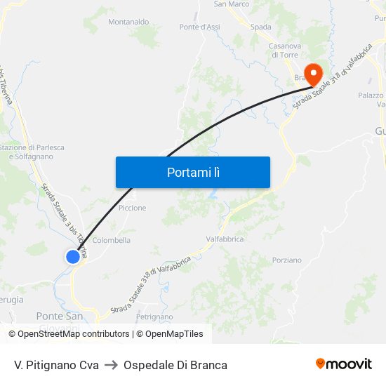V. Pitignano Cva to Ospedale Di Branca map