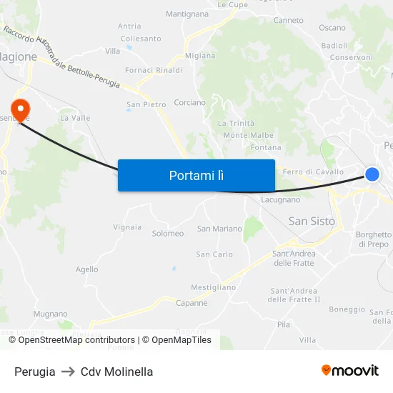 Perugia to Cdv Molinella map